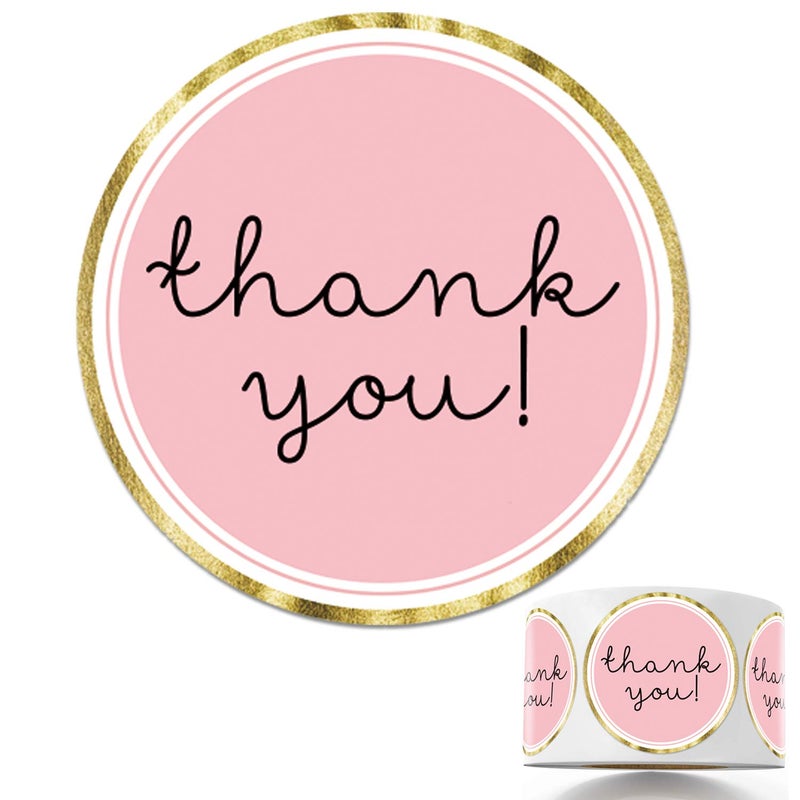 Mr.Mug Modern Thank You Stickers  Round Pink Thank You Stickers  Chic Gold Thank You Label Tags  1.4 Inches 500 Adhesive Thank You Label Stickers Mr.Mug - Image 2